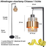 Staande lamp Chiasso zwart / goud met amber glas - Afbeelding 3