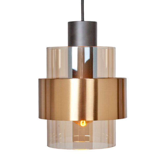 Stijlvolle zwart / goudkleurige wandlamp Chiasso met amber glas - Afbeelding 5