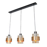 Zwarte eettafellamp 3 lichts Chiasso | 100 cm balk - amber glas - Afbeelding 9