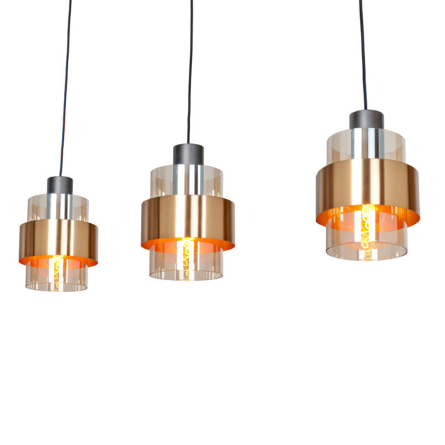 Zwarte eettafellamp 3 lichts Chiasso | 100 cm balk - amber glas - Afbeelding 8
