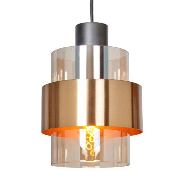 Zwarte eettafellamp 3 lichts Chiasso | 100 cm balk - amber glas - Afbeelding 5