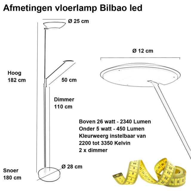 Zwarte led uplighter Bilbao met leeslamp | dimbaar / verstelbaar - Afbeelding 3