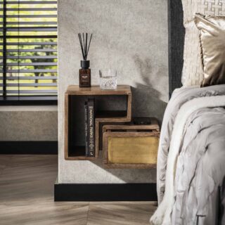 Nachtkastje Mango Hout Set 2 Brass Massief Mango Zandkleur 9