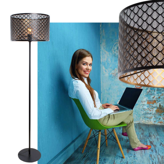 Zwarte Vloerlamp Laser Met Gouden Binnenkant O 40 Cm Grote E27 Fitting 2