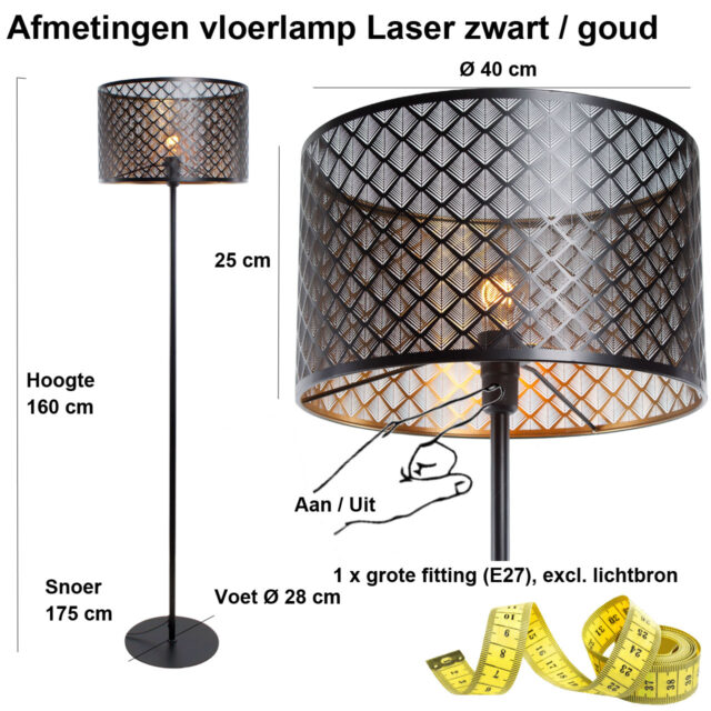 Zwarte Vloerlamp Laser Met Gouden Binnenkant O 40 Cm Grote E27 Fitting 3