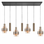 Bronzen hanglamp 7 lichts Marrone met amber glas
