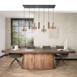 Bronzen Hanglamp 7 Lichts Marrone Met Amber Glas 5