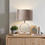 Bronzen Tafellamp Sienna Klein Ovale Velours Taupe Kap 25 Cm 2