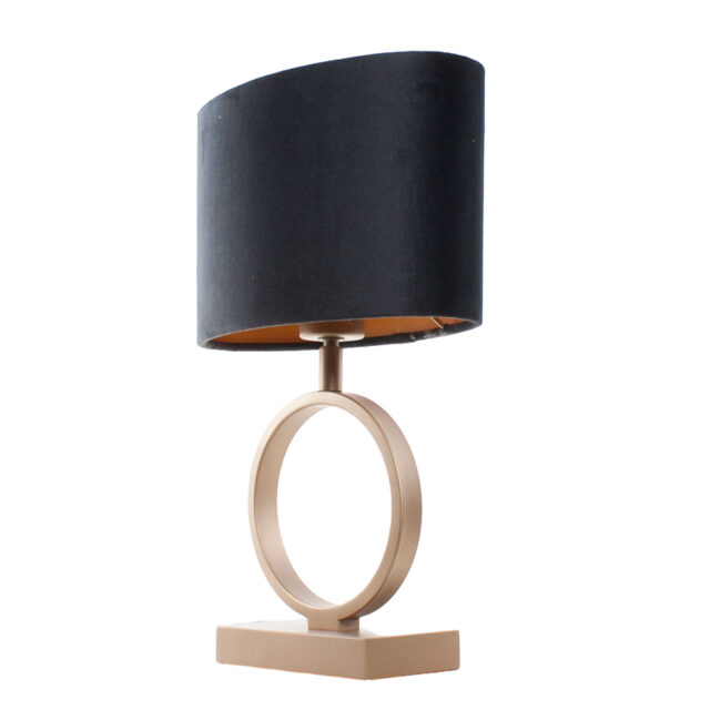 Bronzen Tafellamp Sienna Klein Ovale Velvet Kap Zwart Goud 25 Cm 10