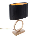 Bronzen tafellamp Sienna klein | Ovale velvet kap – zwart/goud 25 cm