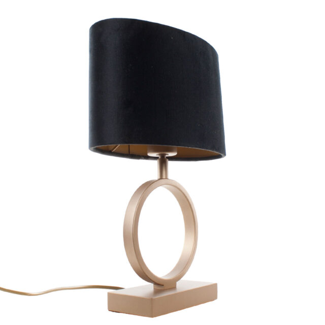 Bronzen Tafellamp Sienna Klein Ovale Velvet Kap Zwart Goud 25 Cm 7