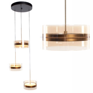 Hanglamp Enzo 3 Lichts Getrapt Zwart Brons Glas Amber