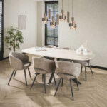 Ovale Bronzen Hanglamp 7 Lichts Marrone Met Amber Glas 3