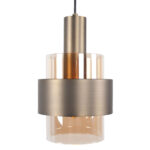 Ovale Bronzen Hanglamp 7 Lichts Marrone Met Amber Glas 4