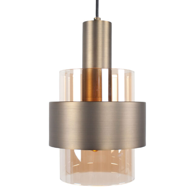 Ovale Bronzen Hanglamp 7 Lichts Marrone Met Amber Glas 4