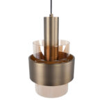 Ovale Bronzen Hanglamp 7 Lichts Marrone Met Amber Glas 5