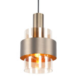 Ovale Bronzen Hanglamp 7 Lichts Marrone Met Amber Glas 7