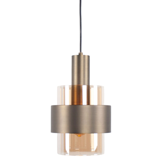 Stijlvolle Hanglamp Marrone 5 Lichts Brons Met Amber Glas 11