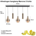 Stijlvolle Hanglamp Marrone 5 Lichts Brons Met Amber Glas 4