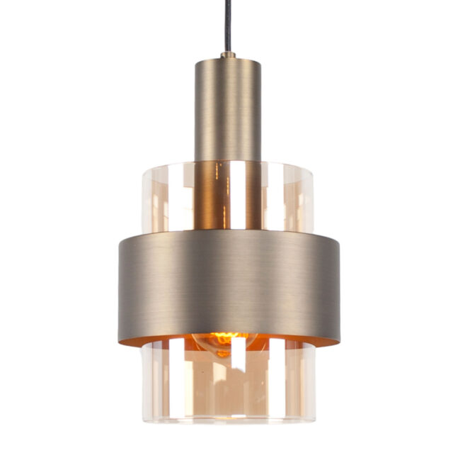 Stijlvolle Hanglamp Marrone 5 Lichts Brons Met Amber Glas 8