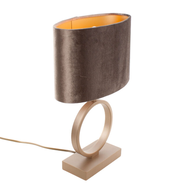 Tafellamp brons Sienna klein | Ovale velours kap – Earth on gold 25 cm - Afbeelding 1