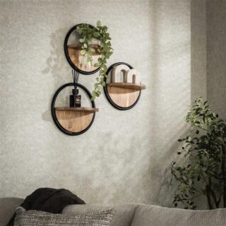 Wandschap Round Set Van 3 Massief Acacia Naturel