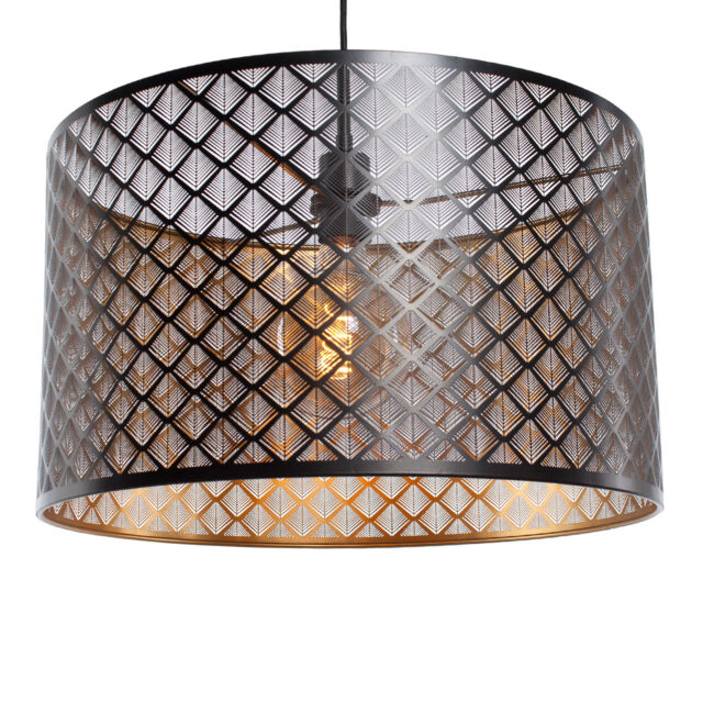 Zwarte Hanglamp Laser O 50 Cm Zwart Goud Grote E27 Fitting 10