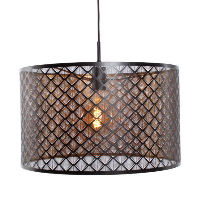 Zwarte Hanglamp Laser O 50 Cm Zwart Goud Grote E27 Fitting 22