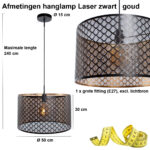 Zwarte Hanglamp Laser O 50 Cm Zwart Goud Grote E27 Fitting 3