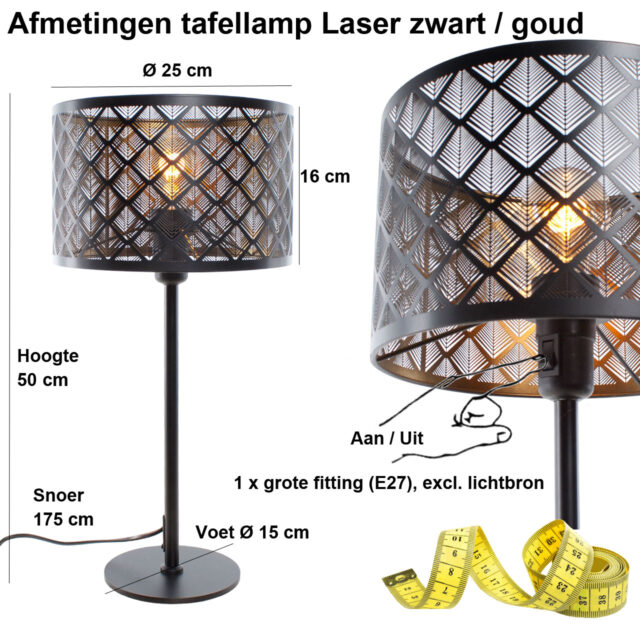 Zwarte Tafellamp Laser Met Gouden Binnenkant O 25 Cm 2