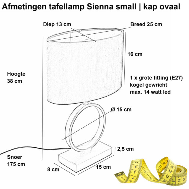 Zwarte Tafellamp Sienna Klein Ovale Velours Kap Zwart Goud 25 Cm