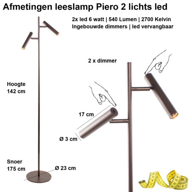 Bruine 2 Lichts Vloerlamp Pierro Cacao 4