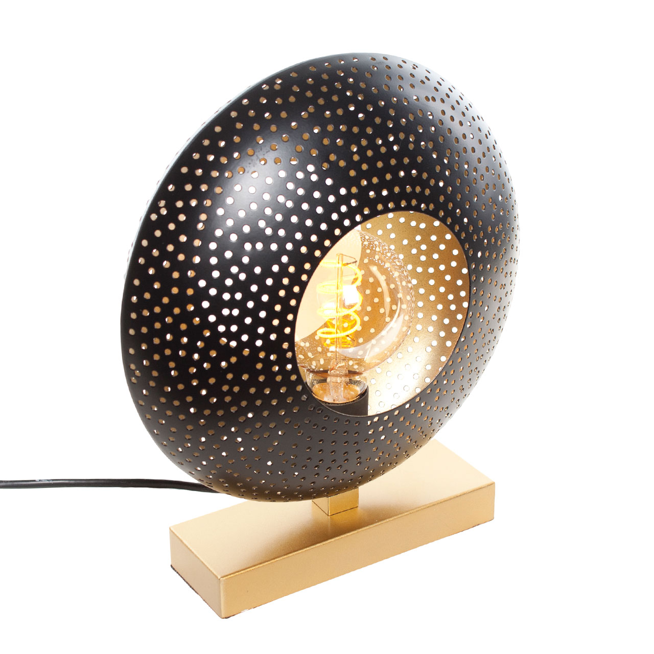 Tafellamp Madras Donut | 1 lichts | zwart / goud | metaal |Ø 24 cm | eetkamer / eettafel / afbeelding