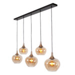 Chique 5 Lichts Glazen Eettafellamp Met Amber Glas 10