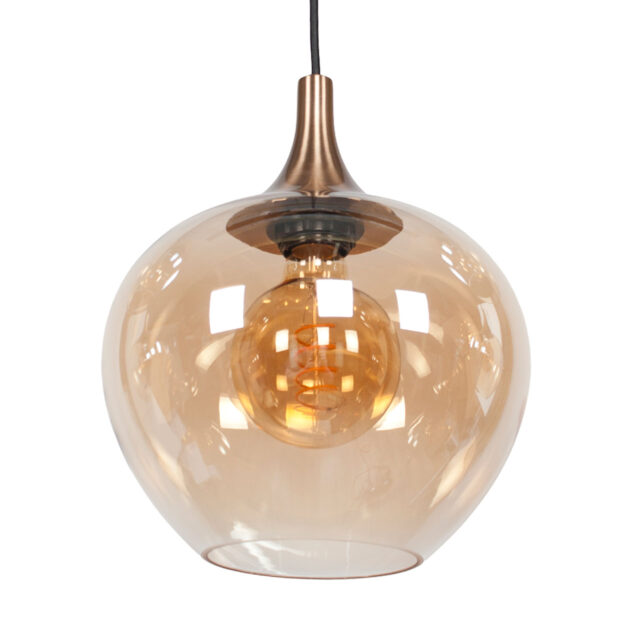Chique 5 Lichts Glazen Eettafellamp Met Amber Glas 13