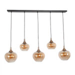 Chique 5 Lichts Glazen Eettafellamp Met Amber Glas 16