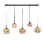 Chique 5 Lichts Glazen Eettafellamp Met Amber Glas 18