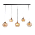 Chique 5 Lichts Glazen Eettafellamp Met Amber Glas 20