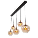 Chique 5 Lichts Glazen Eettafellamp Met Amber Glas 5