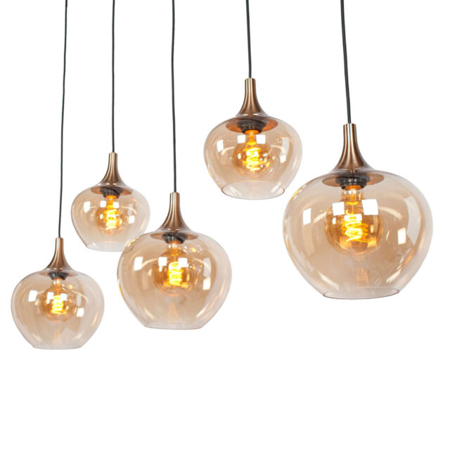 Chique 5 Lichts Glazen Eettafellamp Met Amber Glas 8
