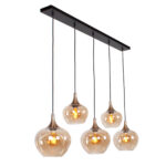 Chique 5 Lichts Glazen Eettafellamp Met Amber Glas 9