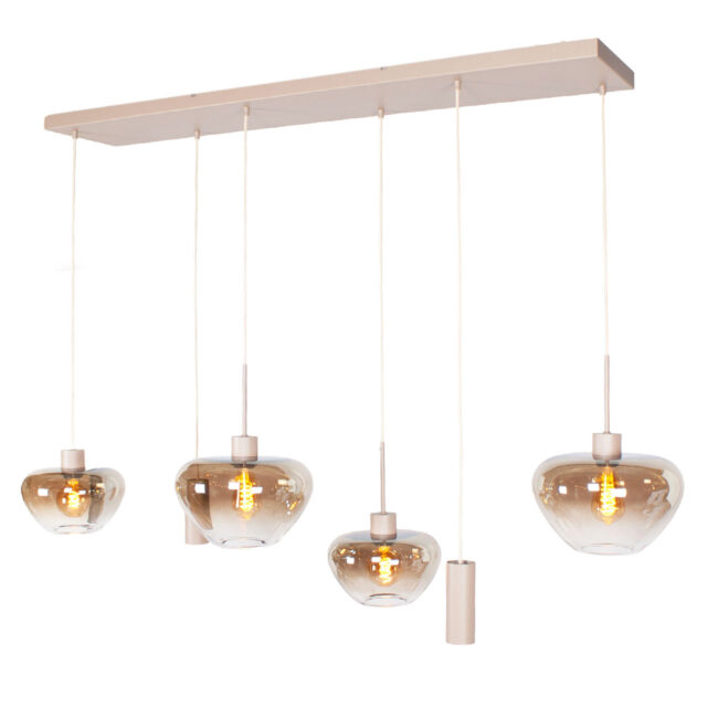 Glazen Hanglamp Genua Zand Beige Luxe 6 Lichts Voor Boven Eettafel 14
