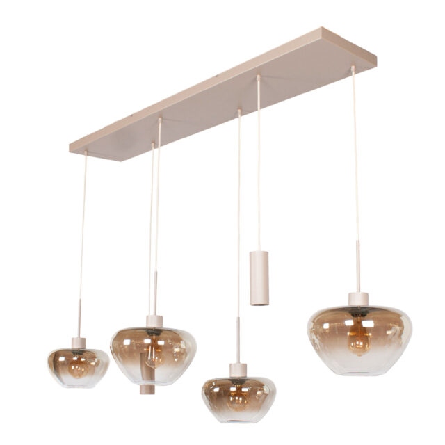Glazen Hanglamp Genua Zand Beige Luxe 6 Lichts Voor Boven Eettafel 6