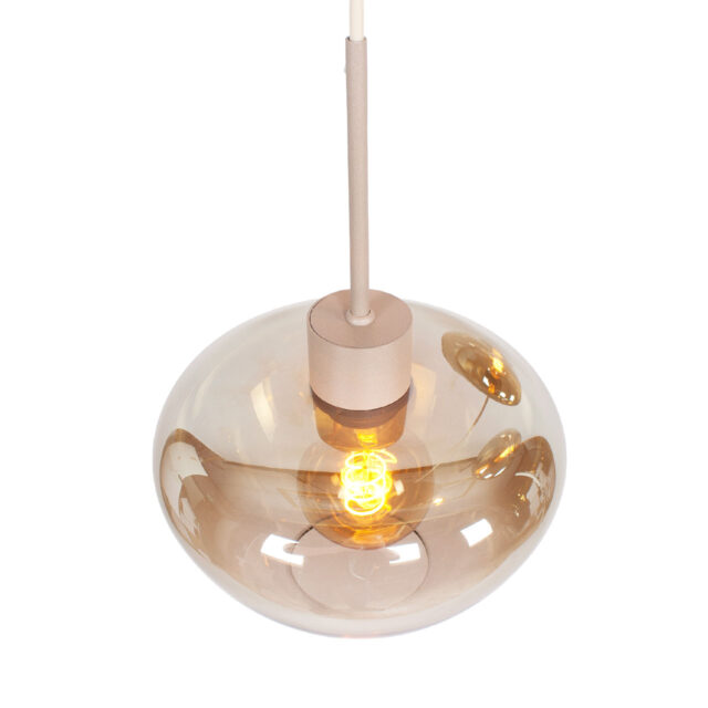Glazen Hanglamp Genua Zand Beige Luxe 6 Lichts Voor Boven Eettafel