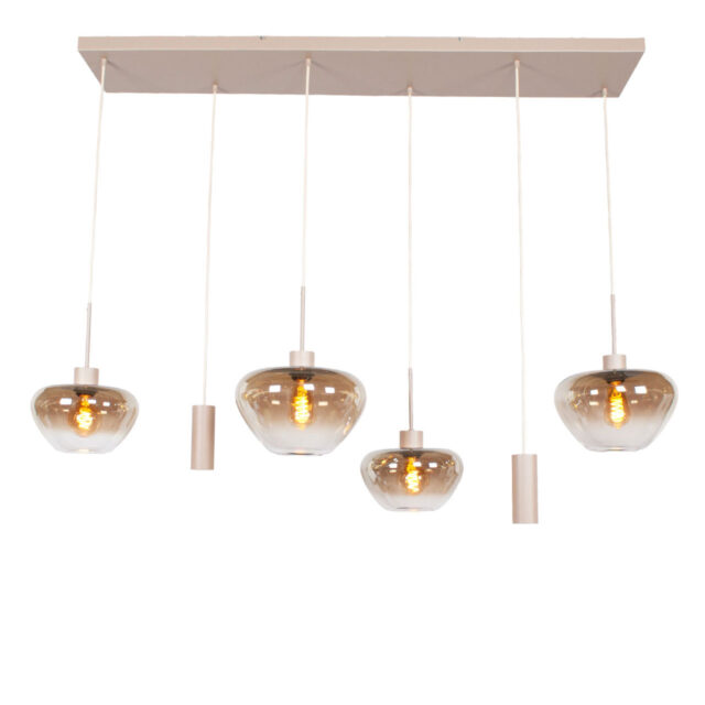 Glazen Hanglamp Genua Zand Beige Luxe 6 Lichts Voor Boven Eettafel 8
