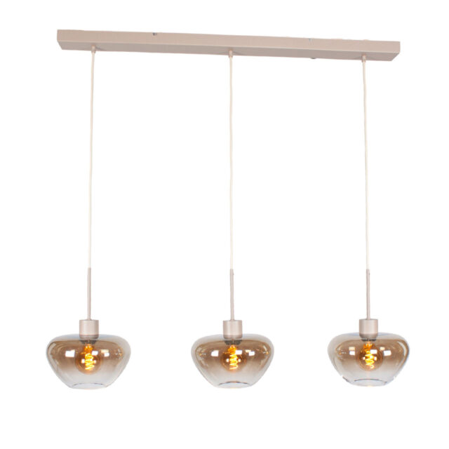 Landelijke Hanglamp Genua Zand Beige Luxe 3 Lichts Eettafellamp Met Glas 17