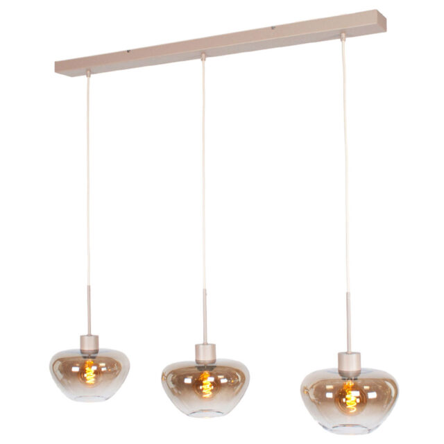 Landelijke Hanglamp Genua Zand Beige Luxe 3 Lichts Eettafellamp Met Glas 22