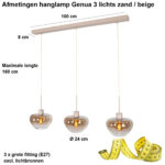Landelijke Hanglamp Genua Zand Beige Luxe 3 Lichts Eettafellamp Met Glas 4