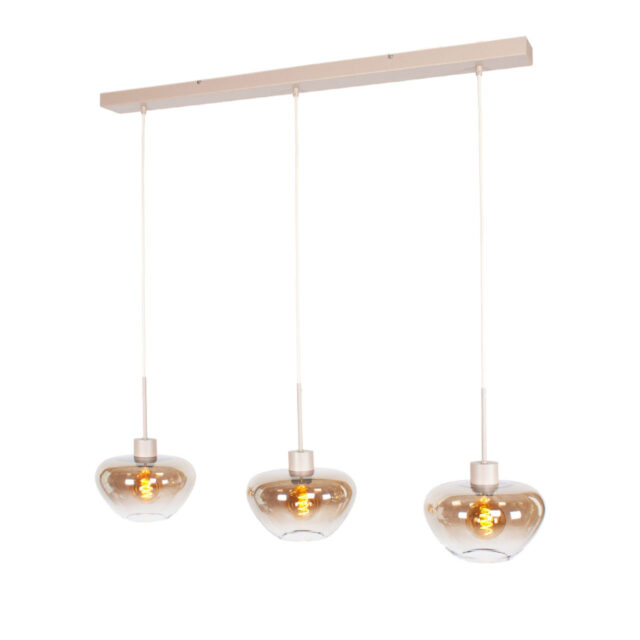 Landelijke Hanglamp Genua Zand Beige Luxe 3 Lichts Eettafellamp Met Glas 6