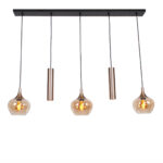 Moderne Glazen Hanglamp 5 Lichts Balk 3 Amber Glazen 2 X Gu10 14